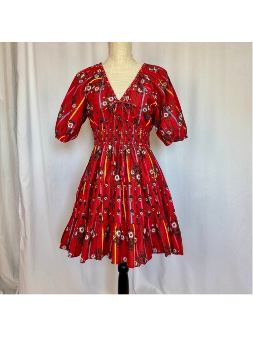 New Adorable Dress By Japna In Red, Mini, Women's Medium Puff Sleeves Cute